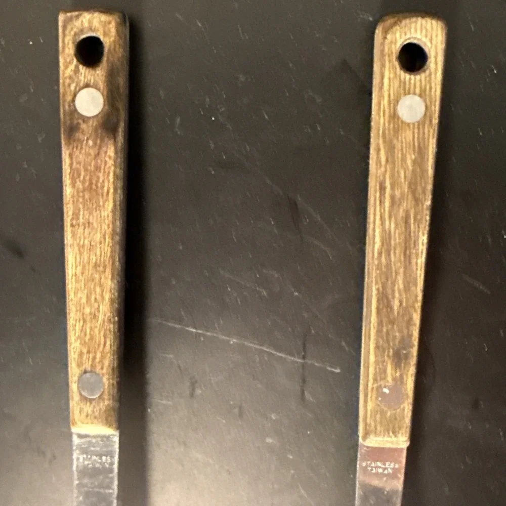 Vintage Stainless Steel Spoon and Spatula Set Wood Handles Lot Of 2 Taiwan Made‎